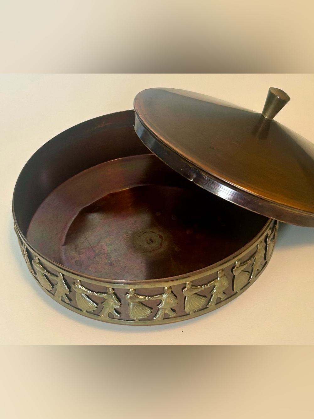 Vintage  Copper Tone Trinket Box
 Dancing Figures